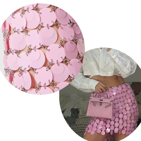 Women’s Pink Sequin Waist Body Chain Sparkly Sequin Skirt - Picture 8 of 12